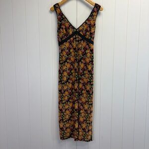 Stitch & Pine Y2K Babydoll Citrus Floral Mesh Maxi Dress Women Size M Whimsigoth